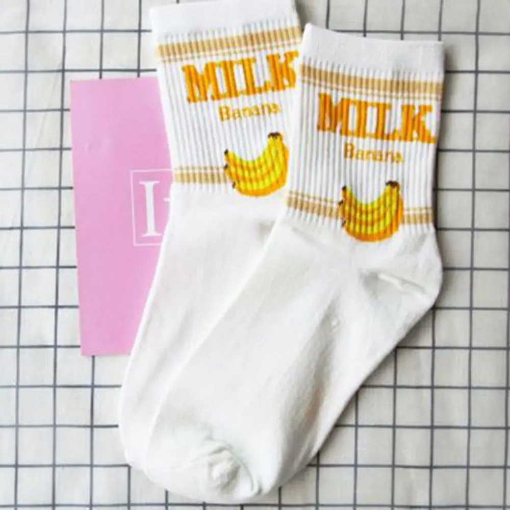 1 пара японских кавайных носков по щиколотку с клубникой, бананом, молоком, коровой милые короткие Носки с рисунком в стиле Лолиты для девочек