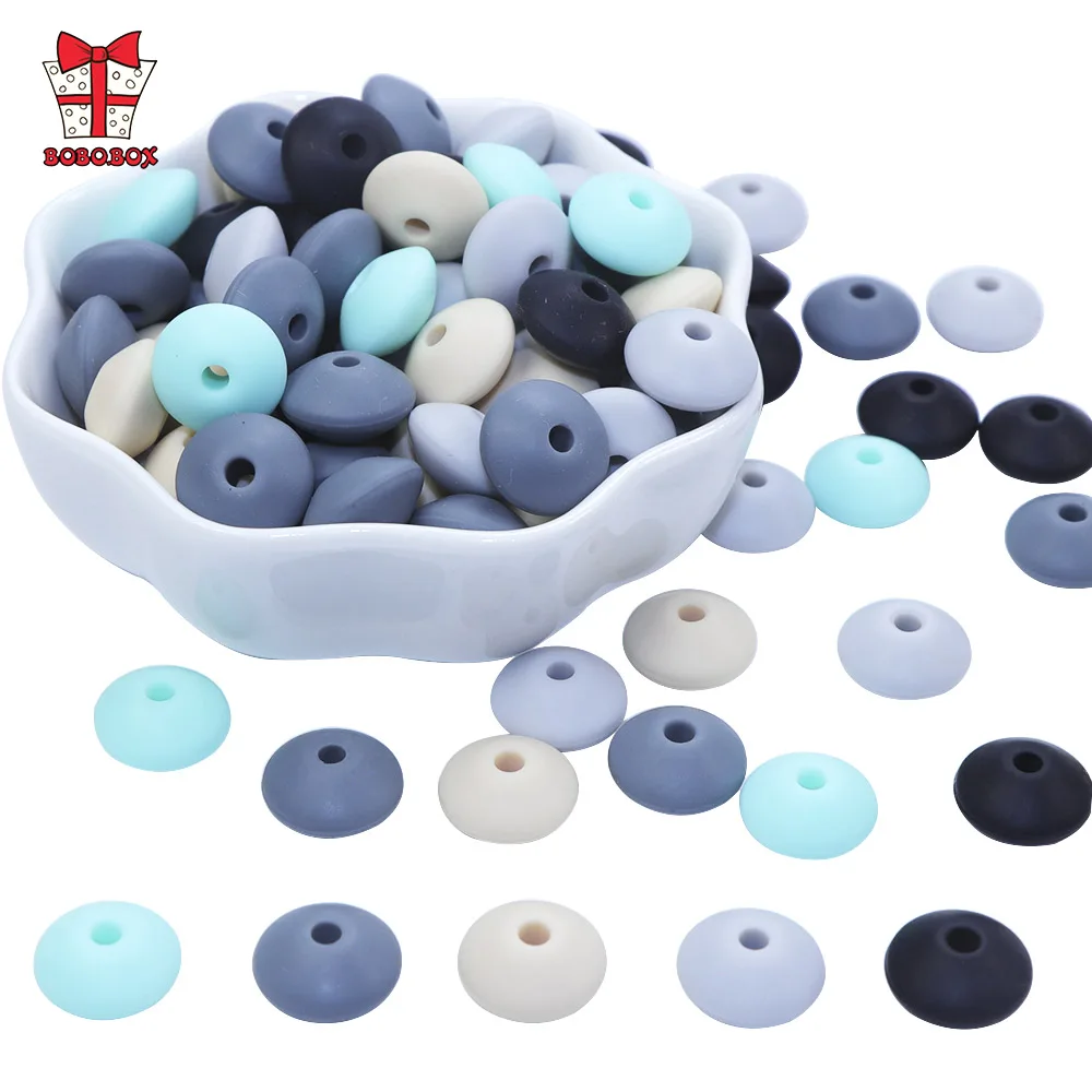 50pcs Silicone Lentil Beads 12mm Food Grade Silicone Baby Teething Products Chews Pacifier Chain Clips Baby Teethers