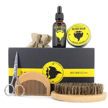 

6Pcs Men Moustache Cream Beard Oil Kit Wax Balm Comb Beard Brush Growth Styling Scissor Safe Comfortable Moisturizing Nourishing