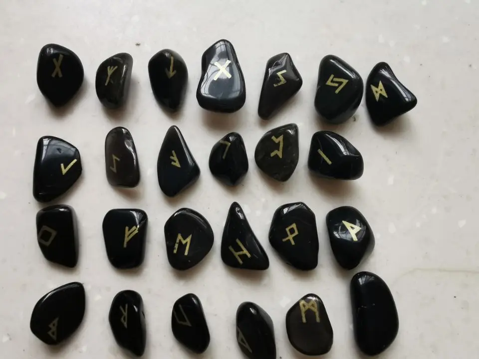 Black Obsidian Rune Stones - Gemstone Runes for Beginners Healing Crystal  Kit Alphabet Stones Divination Tools Elder Futhark Rune Stones Lettering  Set