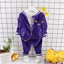 Childrenl Одежда для маленьких девочек и мальчиков Одежда для малышей младенцев на осень, костюмы с принтом в виде героев мультфильмов, комплект из футболки с длинными рукавами брюки 3 шт./компл. дети досуг костюм