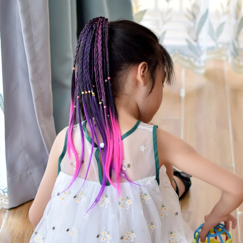 

Cute Girls Elastic Hair Rope Rubber Bands Gradient Color Wig Ponytail Hair Ring Kids Twist Braid Rope Hair Braider