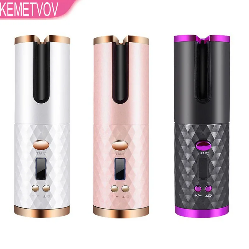 Rizador automático inalámbrico portátil, máquina rizadora LCD recargable por USB, herramienta de estilismo ajustable con temperatura