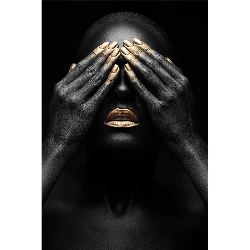 African Art Black and Gold Woman