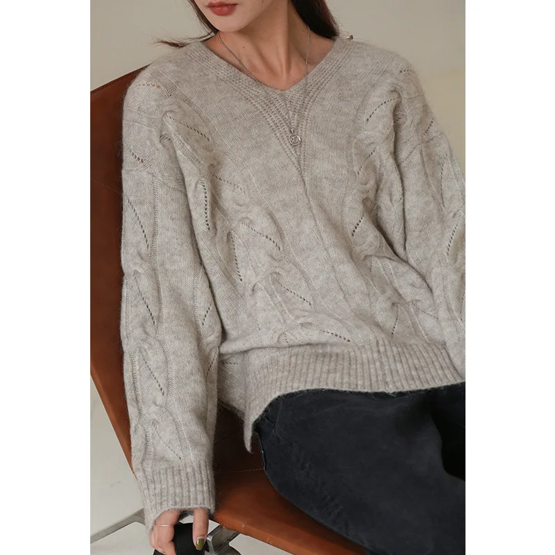 

Wool Mohair Blend V-Neck Womens New Arrival Sweaters Fashion Pullover Womens Sweater Ladies Winter Knitted Women Top Knit
