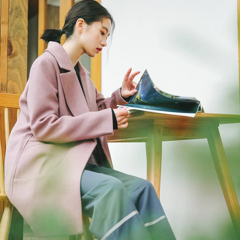 Korean Lapel Thick Woolen Coat Woman Harajuku Loose Long Sleeve Solid Coat Ladies Warm And Slim Large Pocket Long Coat Women