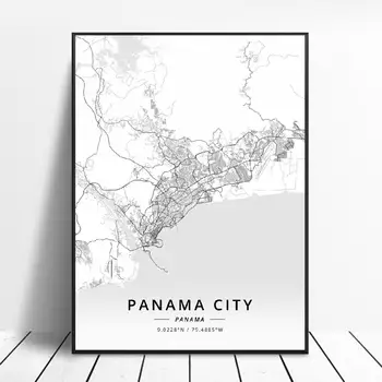 

Black and White Panama city Panama Latitude Longitude Canvas Art Map Poster