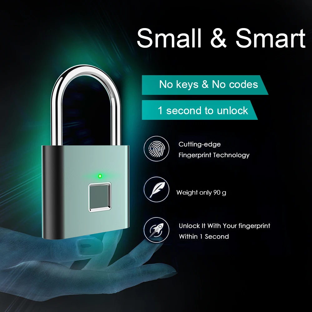 

USB Rechargeable Smart Keyless Fingerprint Electric Lock IP65 Waterproof Anti-Theft Security Padlock Door Luggage Lock