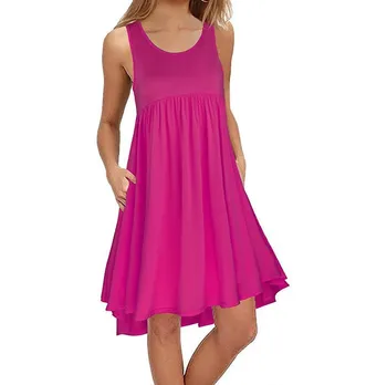 

Madam clothing OWLPRINCESS 2020 New round Neck Sleeveless Pocket Casual Loose Expandable Dress