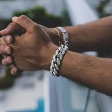 Ширина 12 мм Iced Out Bling CZ кубинская цепь браслеты зубец проложили Майями звено цепи браслет для мужчин хип-хоп ювелирные изделия