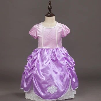 

Summer Birthday Gift Short Sleeve Crew Neck Princess Party Cosplay Costume Purple Kids Girl Dress Performance Halloween
