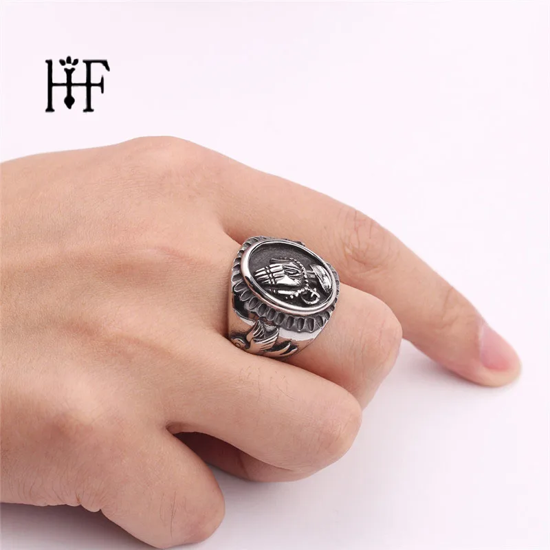 

Vintage Popular Holy Mother's Hand Ring for men Rings Bird of Peace Jewelry Unique Design Gothic Ring Men
