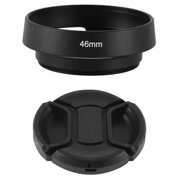 

Universal 46mm Center Pinch Front Lens Cap & Black 46mm Metal Lens Hood for 25mm F1.4 35mm F1.6 50mm