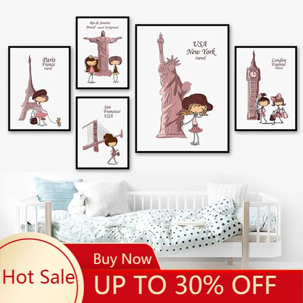 Home Decor Wall Art Canvas Painting Poster Tower Big Ben Girl Travel Pictures Printed Modern Nordic anime Decoration | Дом и сад