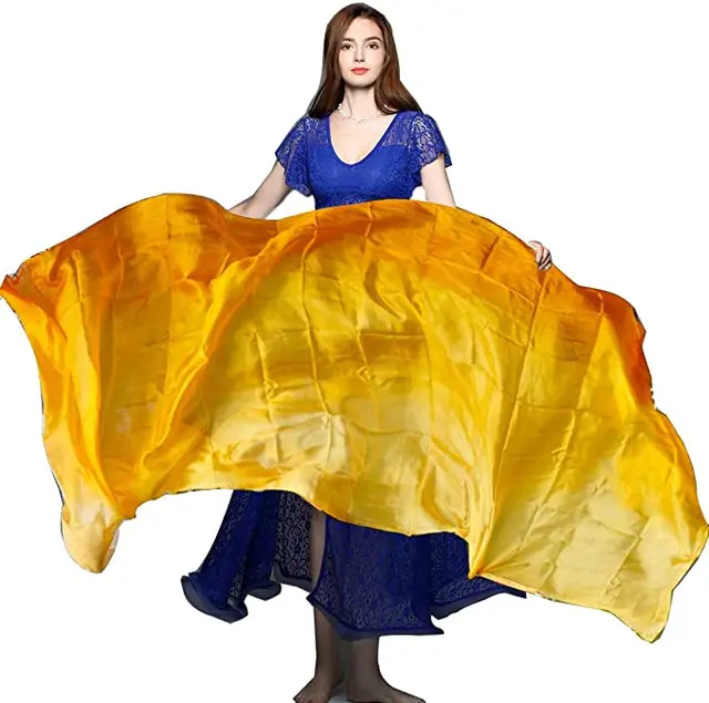 Women 100% Silk Veils Belly Dance Stage Performance 200cm 250cm 270cm Kids Adults Rainbow Light Silk Veils Customized 17 Color Colorful 24