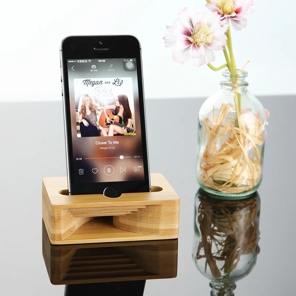 Новое поступление бамбуковый деревянный держатель для телефона кронштейн со звуковым усилителем для Android iPhone тонкий деревянный портативный Qi беспроводной заряд
