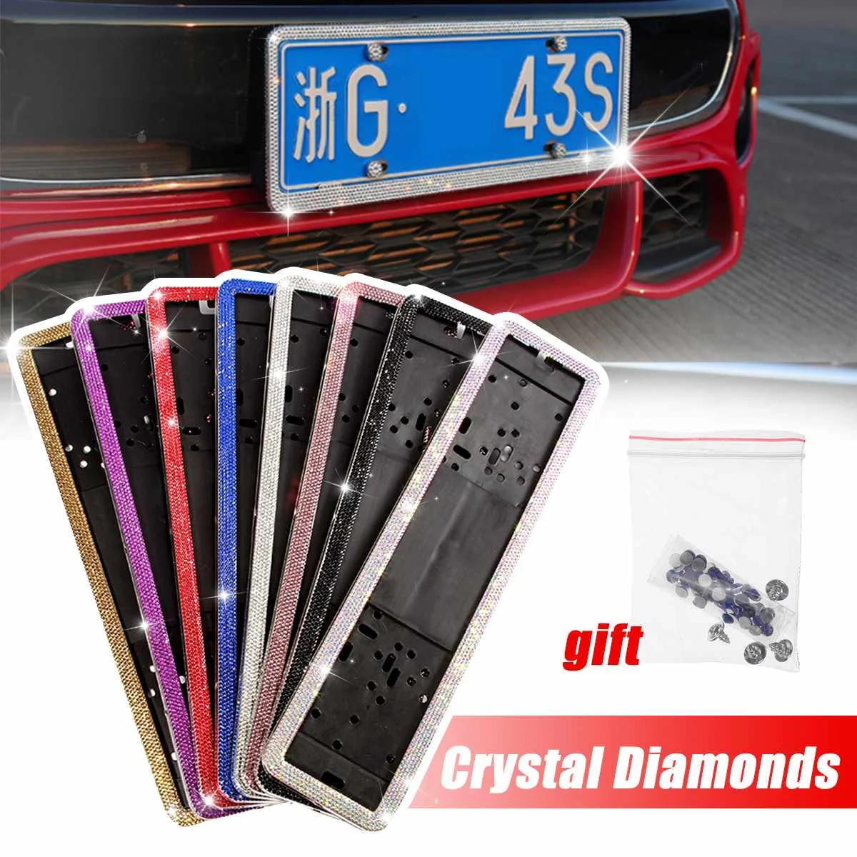 1PCS Auto Lizenz Nummer Platte Rahmen Kristall Diamanten Europäische Lizenz  Platte Rahmen Universal kennzeichen halter - AliExpress