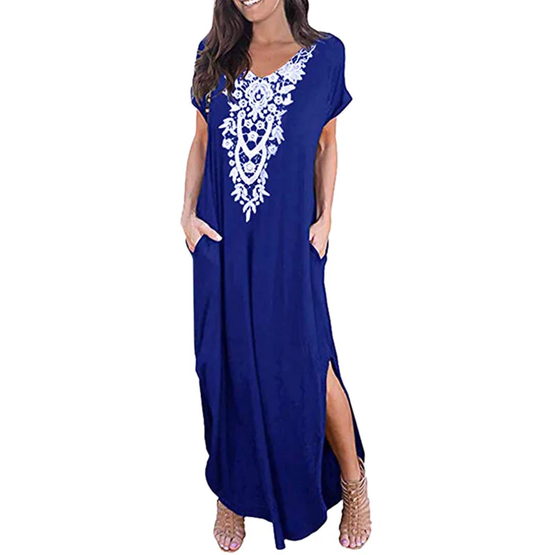 Длинное лоскутное женское платье 2019 Весна Лето Повседневные Удобные Boho Макси