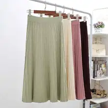 Новая мода женская вязаная женская Корейская версия высокой талии дикая тонкая талия юбка в длинной плиссированной юбке