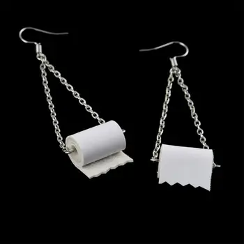

Roll Paper Dangle Drop Earrings Necklace Funny 3D Tissue Geometric Drop Earrings Creative Paper Towel Toilet Paper