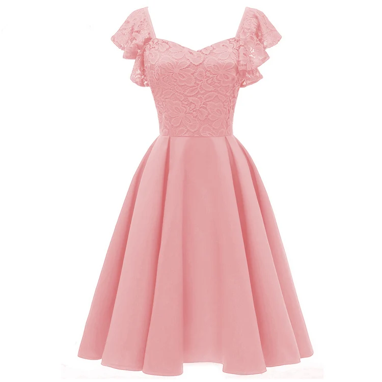 

Lace Sexy Embroidered Dress Pure Colour Pendulum Type Dacron Elegant Princess Dress Upmarket Formal Banquet