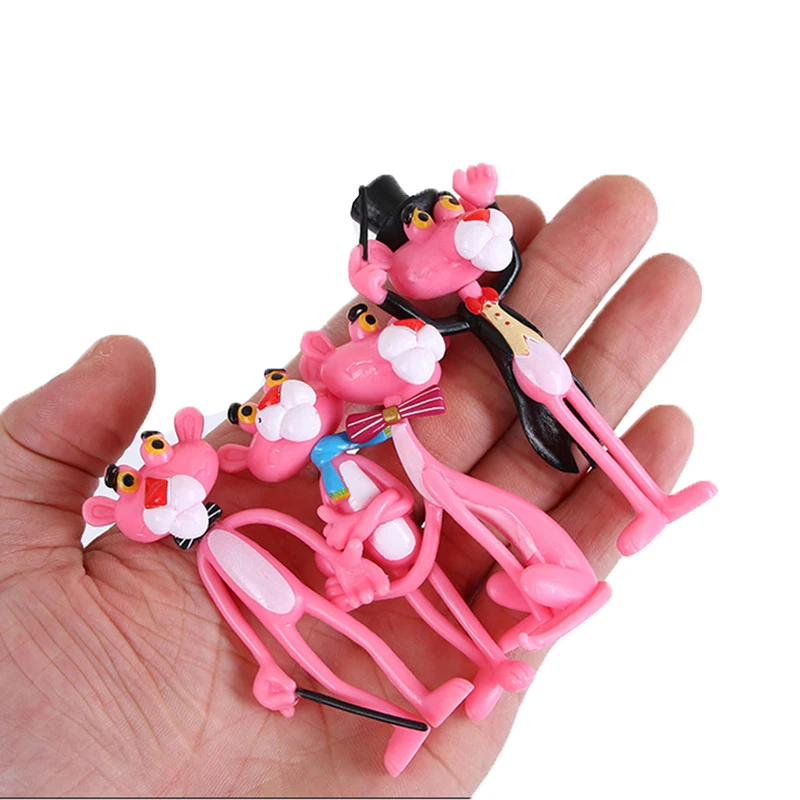 

4pcs/lot Action & Toy Figures Pink Panther Cute Doll Micro Landscape Decoration Cartoon Naughty Leopard Model For Child Gift