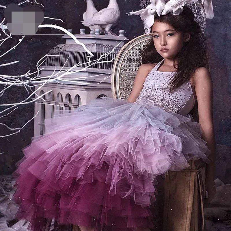 Радужное платье с бисером для девочек элегантное платье принцессы для свадебной вечеринки, одежда для малышей От 2 до 8 лет, E8989