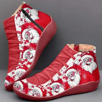 

SWOCO 3D Printing Christmas Martin Boots Women Fashion Autumn Sneakers Flats 2020 Short Tub Ankle Boots For Women Holiday