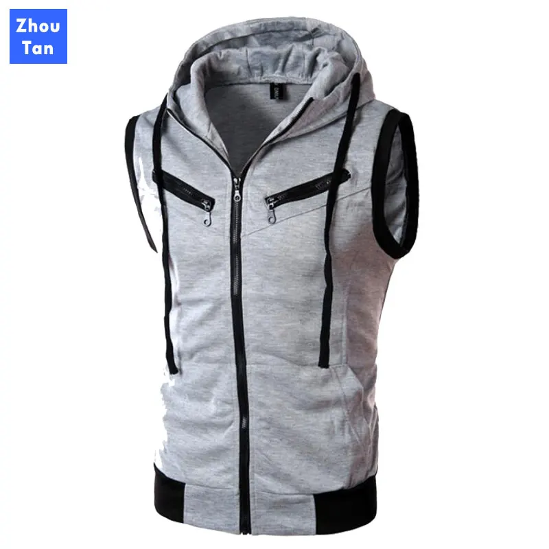 

2020 Spring and Autumn New Men's Fashion s Drawstring Hooded Zipper Slim Fit Vest Waistcoat Outerwear