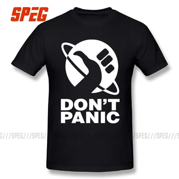 

The Hitchhikers Guide To The Galaxy Logo Men T Shirt Don't Panic Print Men Cotton Basic T-Shirt Printing Crew Collar Plus Size