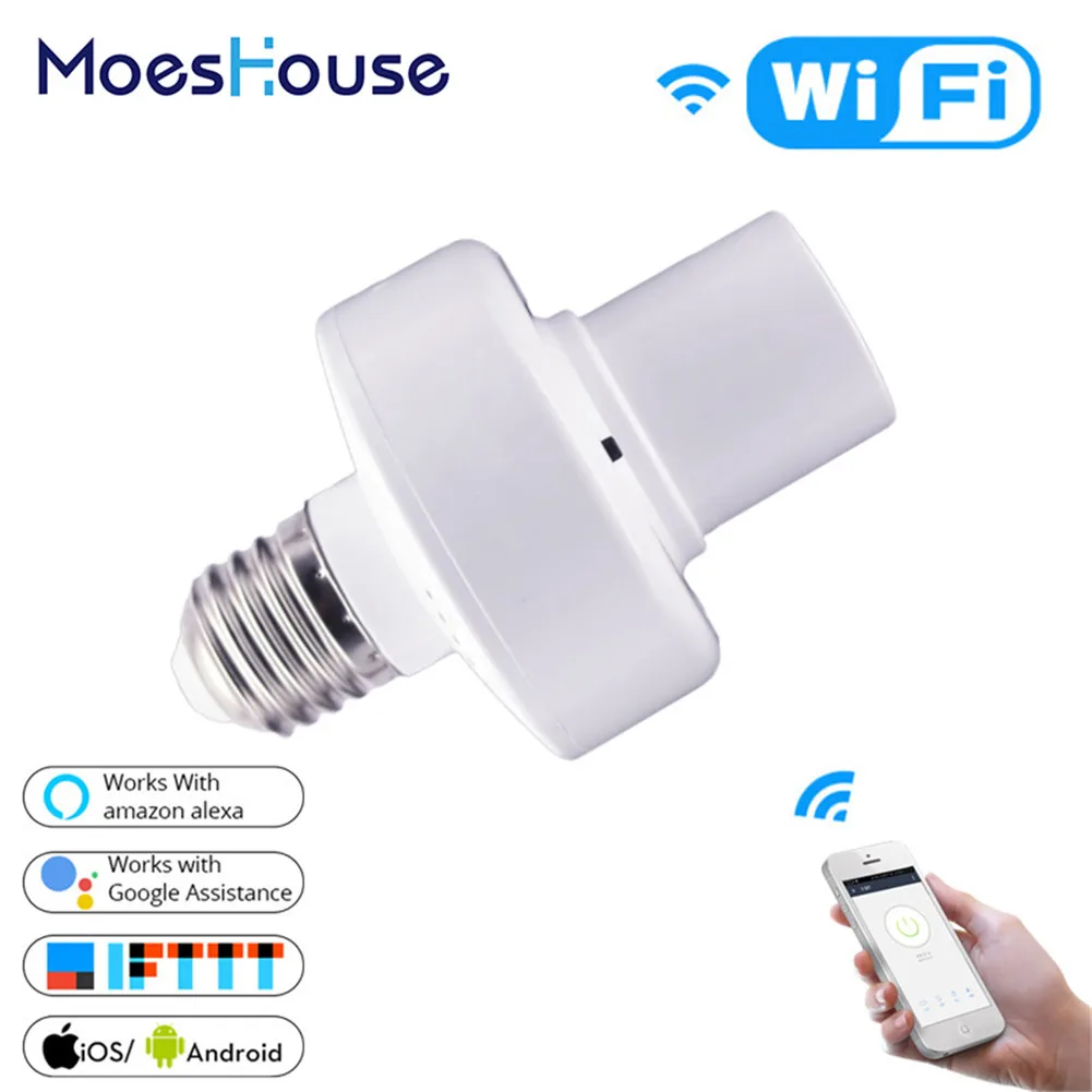 WiFi Smart Light Bulb Adapter Lamp Holder Base AC Smart Life-Tuya Wireless Voice Control with Alexa 