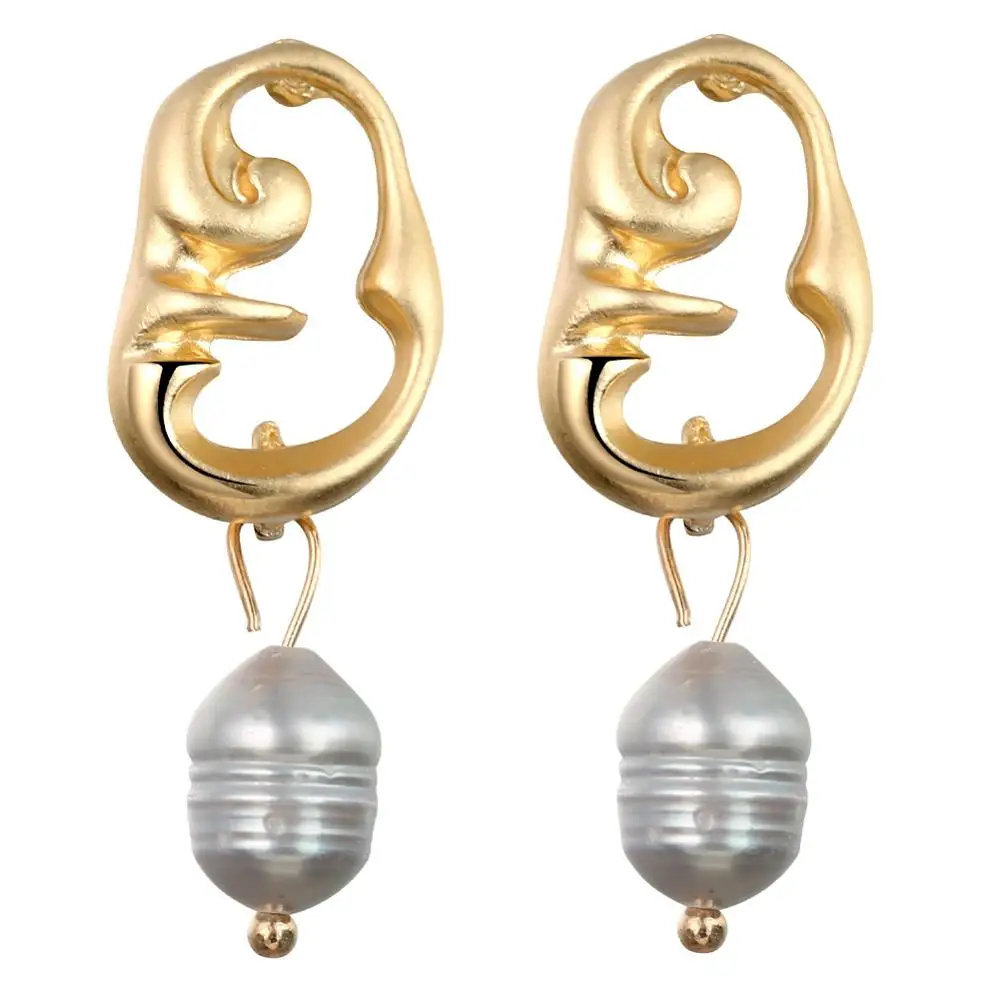 Cfreshwaterpearl ear Преувеличенные Броши для женщин, золотой цвет, металлические аксессуары, пальто, хиджаб, булавки, наполовину человеческое лицо, броши, индивидуальная брошь - Окраска металла: Cfreshwaterpearl ear