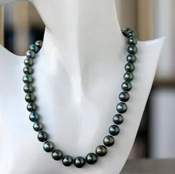 

>>>>HOT SELL south sea Excellent gloss AAA 9-10 mm SouthSea black pearl necklace 17.5" 14K GOLD CLASP