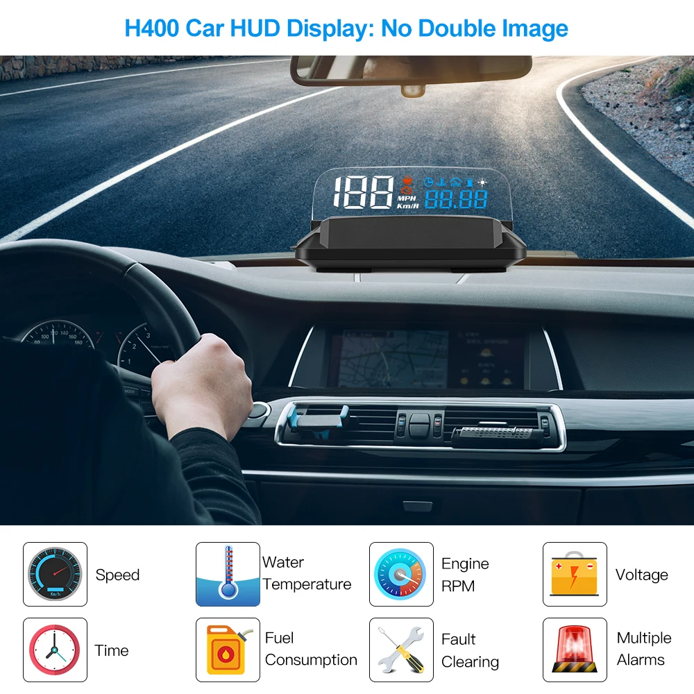 Автомобильный дисплей HUD H400, новейшие визуальные ощущения, автомобильные аксессуары HUD Obd2, интеллектуальное энергосберегающее зеркало проектора HUD