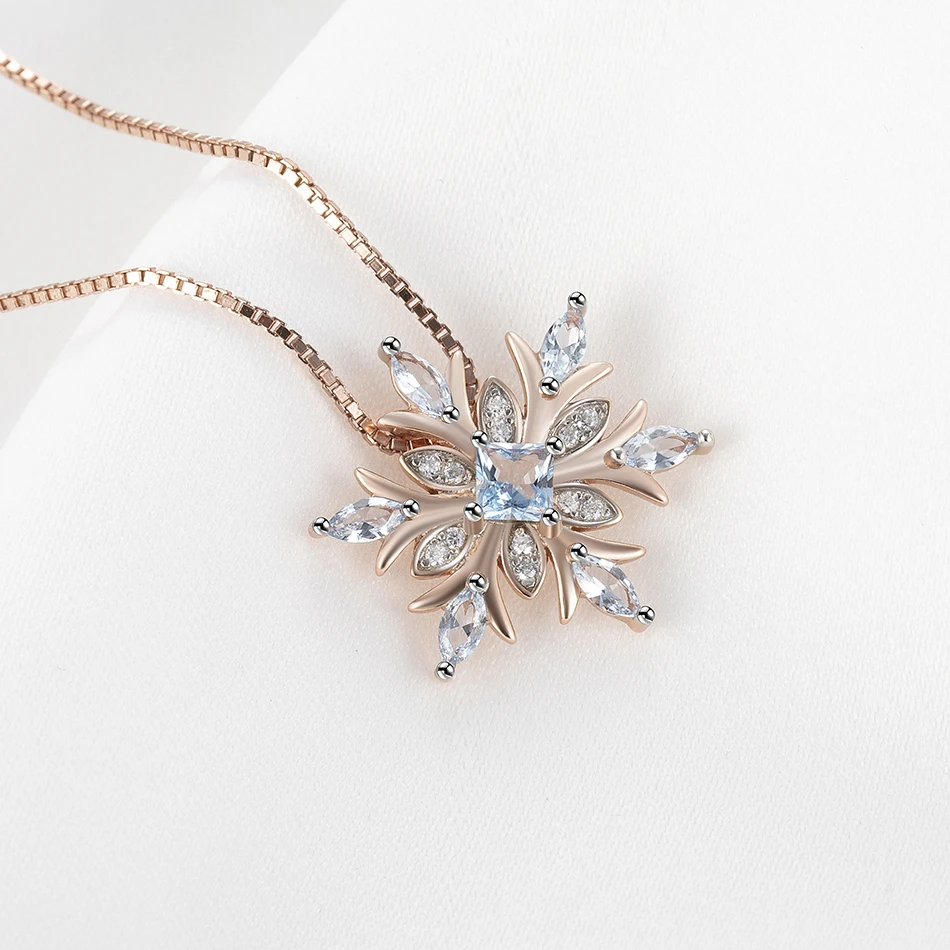 925 sterling blue topaz snowflake necklace