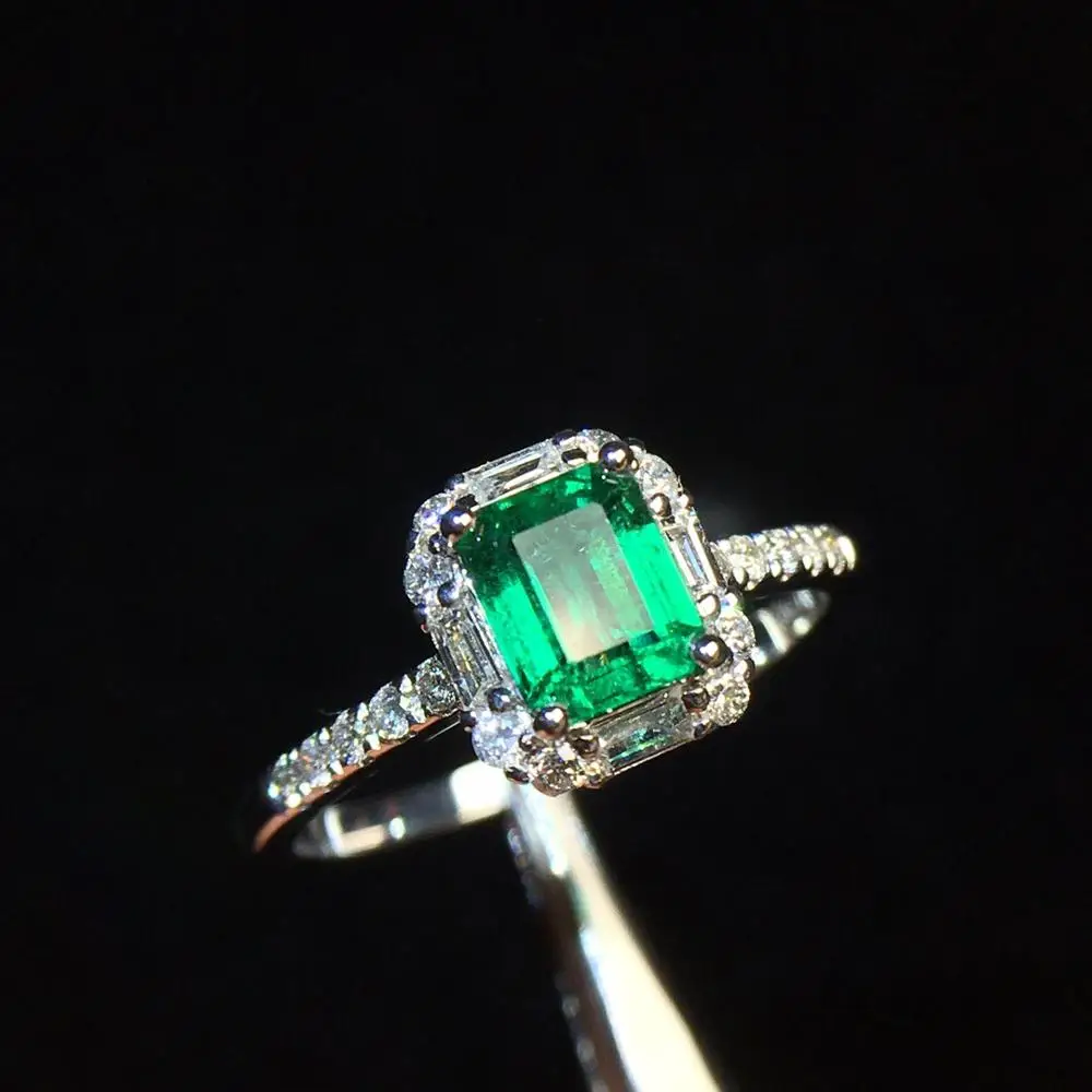 Изумрудное кольцо 0.73ct ювелирные изделия чистый 18 К золото природа зеленый изумруд драгоценные камни женские кольца для женщин тонкое кольцо