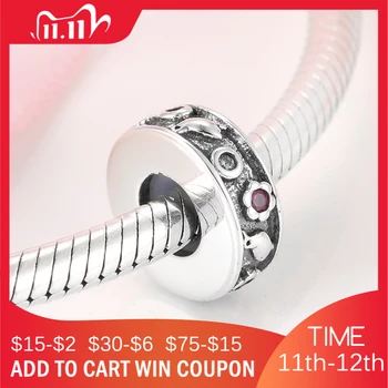 

925 Sterling Silver Bird and flowers round CZ fine spacer Stopper beads Fit Original European Charm Bracelet Jewelry making