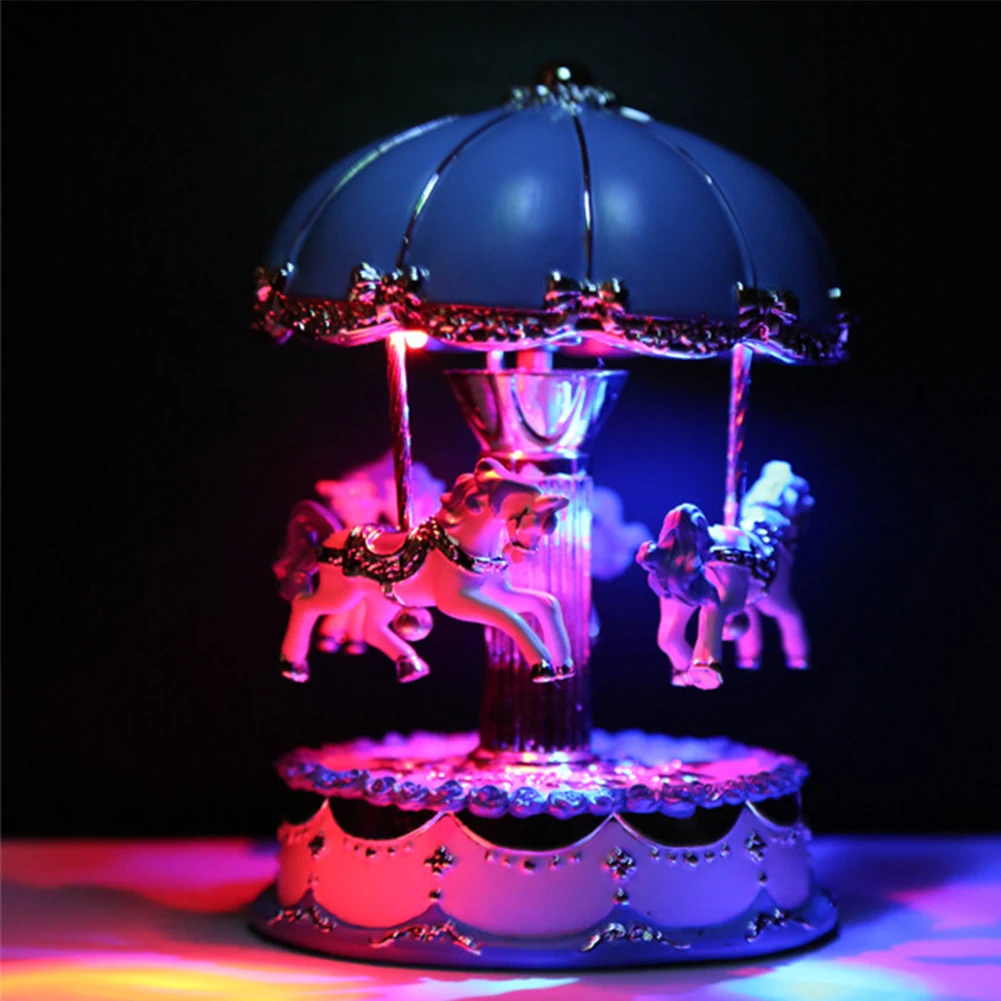 

Music Box Craft Horse Ornament Clockwork Birthday LED Light Gifts Desktop Mechanism Umbrella Carousel Exquisite Valentine's Day