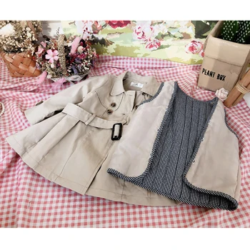 

Girls Windbreaker with Keep warm vest 2020 New winter Autumn Khaki Coat jacket Children's 2 3 4 5 6 7 year Wear
