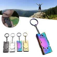 

High Decibel Double Pipe Whistle Outdoor Survival Whistle Stainless Steel Keychain Cheerleading Emergency Multifunction Tools