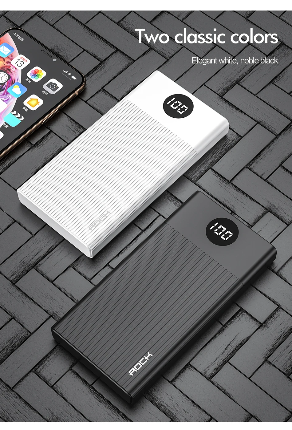 ROCK 10000 мАч Внешний аккумулятор быстрая зарядка внешний аккумулятор для Xiaomi Mi9 8 iPhone11 светодиодный дисплей повербанк портативный внешний аккумулятор зарядное устройство