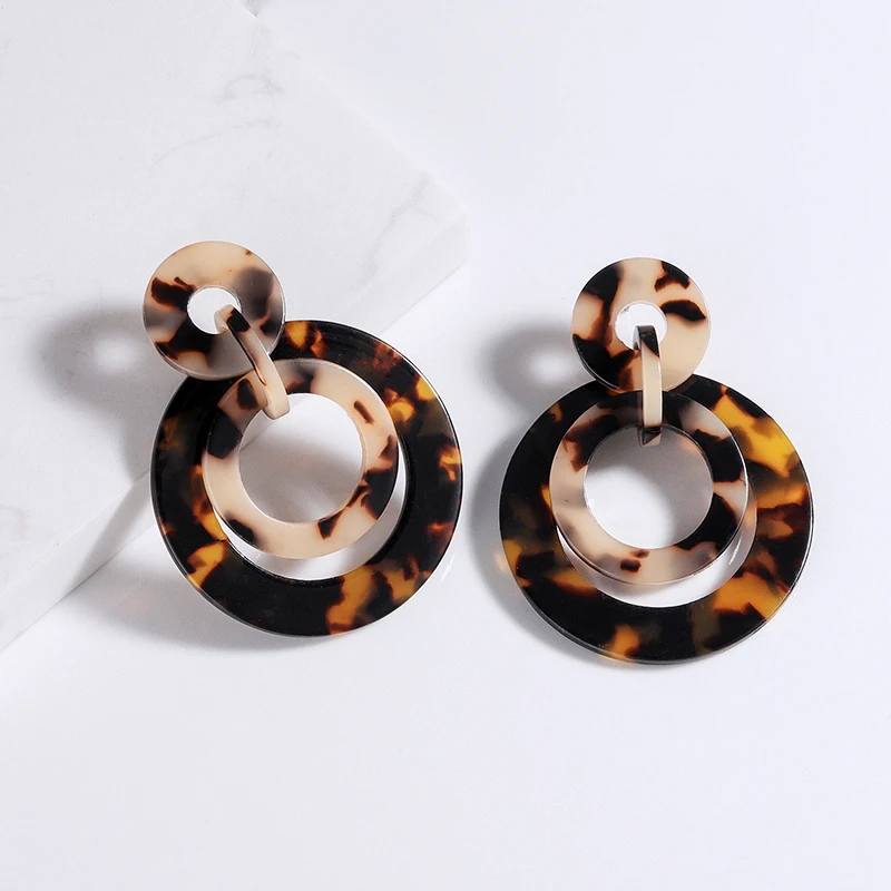 Tortoiseshell Big Circle Geometric Earrings For Women Leopard Acrylic Earing Bohemian Vintage Jewelry Pendientes Mujer Moda