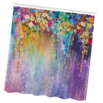 

Floral Fabric Shower Curtain Blooming Flowers Print For Bathroom 70 Inches Long High Quality Material