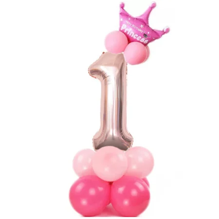 Pink 1 14 шт., костюм на день рождения, 1, 2, 3, 4, 5, 6, 7, 8, 9, 0, шар с цифрами, розовое золото, колонна, Золотая Корона, шары на день рождения, вечерние шары - Цвет: Pink 1