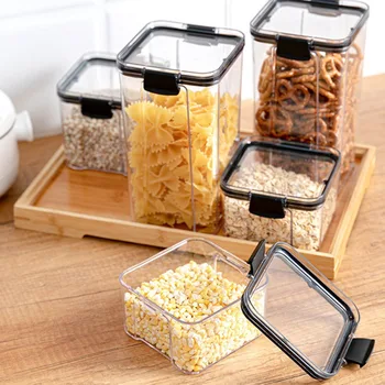 

Sealed Fresh Food Storage Box Plastic Transparent Container Set with Lids Kitchen Storage Bottles Jars Dried Grains Tank