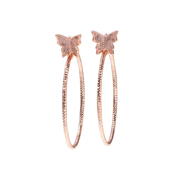 

The Bling King Rose Gold Butterfly Set Copper Zirconia Stones Large Round Cycle Earrings Prominent Neck Length Female