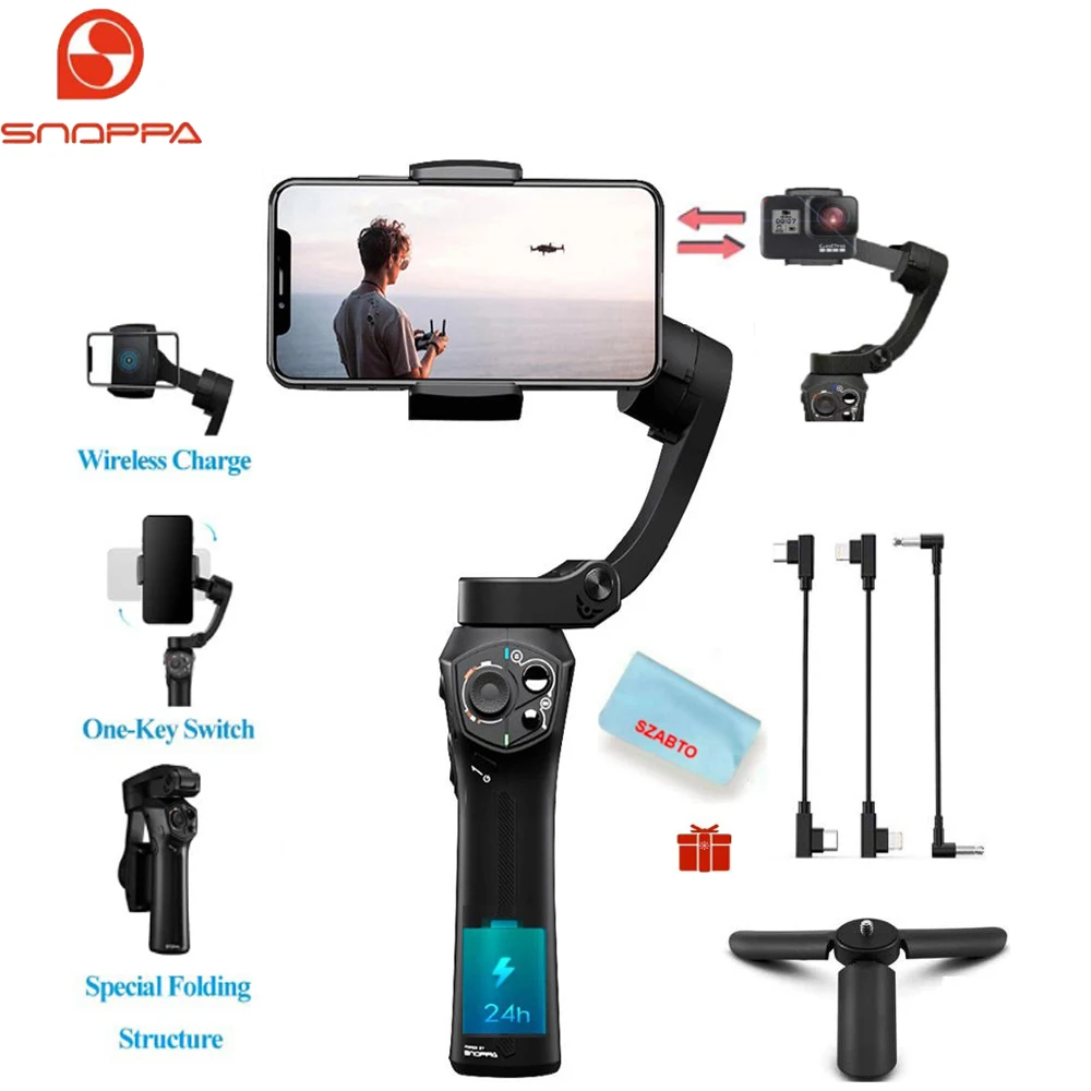 Snoppa Atom 3-Axis Foldable Pocket Sized Handheld Gimbal Stabilizer 310g Payload for GoPro Hero 4 5 6  Smartphone & Wireless Cha