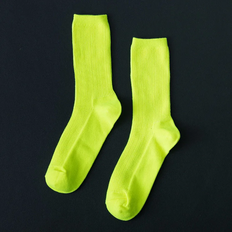 Женские носки ярких цветов, уличные, Харадзюку, скейтборд, женские забавные носки, одноцветные, флуоресцентные, студенческие, спортивные, модные, женские носки до середины голени - Цвет: fluorescent yellow