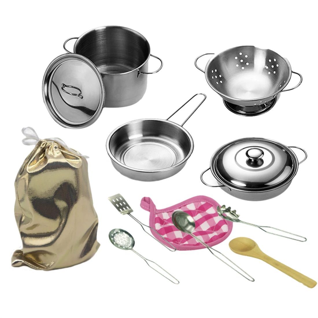

12pcs/set Kids Kitchen Set Stainless Steel Pretend Play Kitchen Cooking Toys Educational Kids Toy Cooking Pots Children Pans