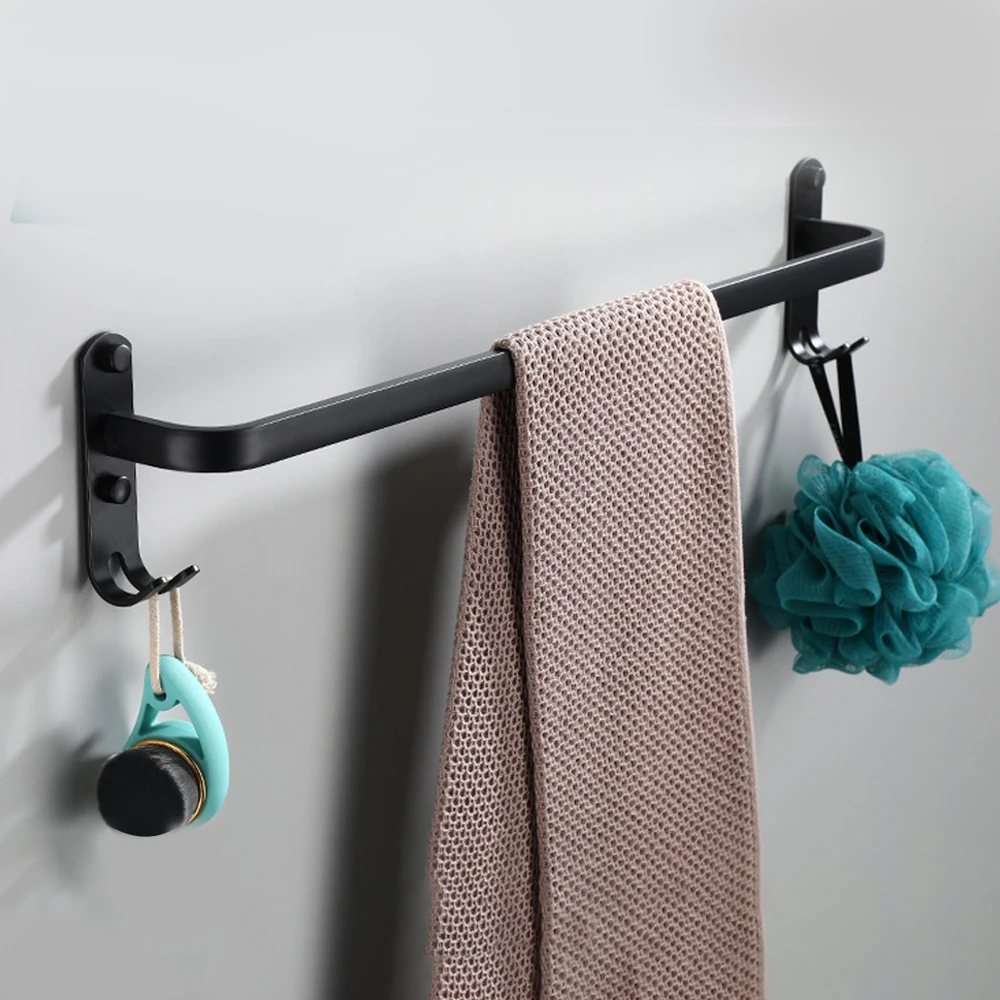 Matte Black Aluminum Towel Rack Towel Holder Towel Hanger 30-50 CM Multilayer Towel Bar Wall Mounted Bathroom Accessories